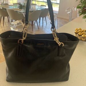 Black leather coach tote